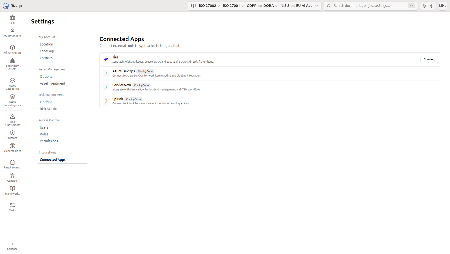 The Rizzqo Tasks board, with tasks synced from Jira